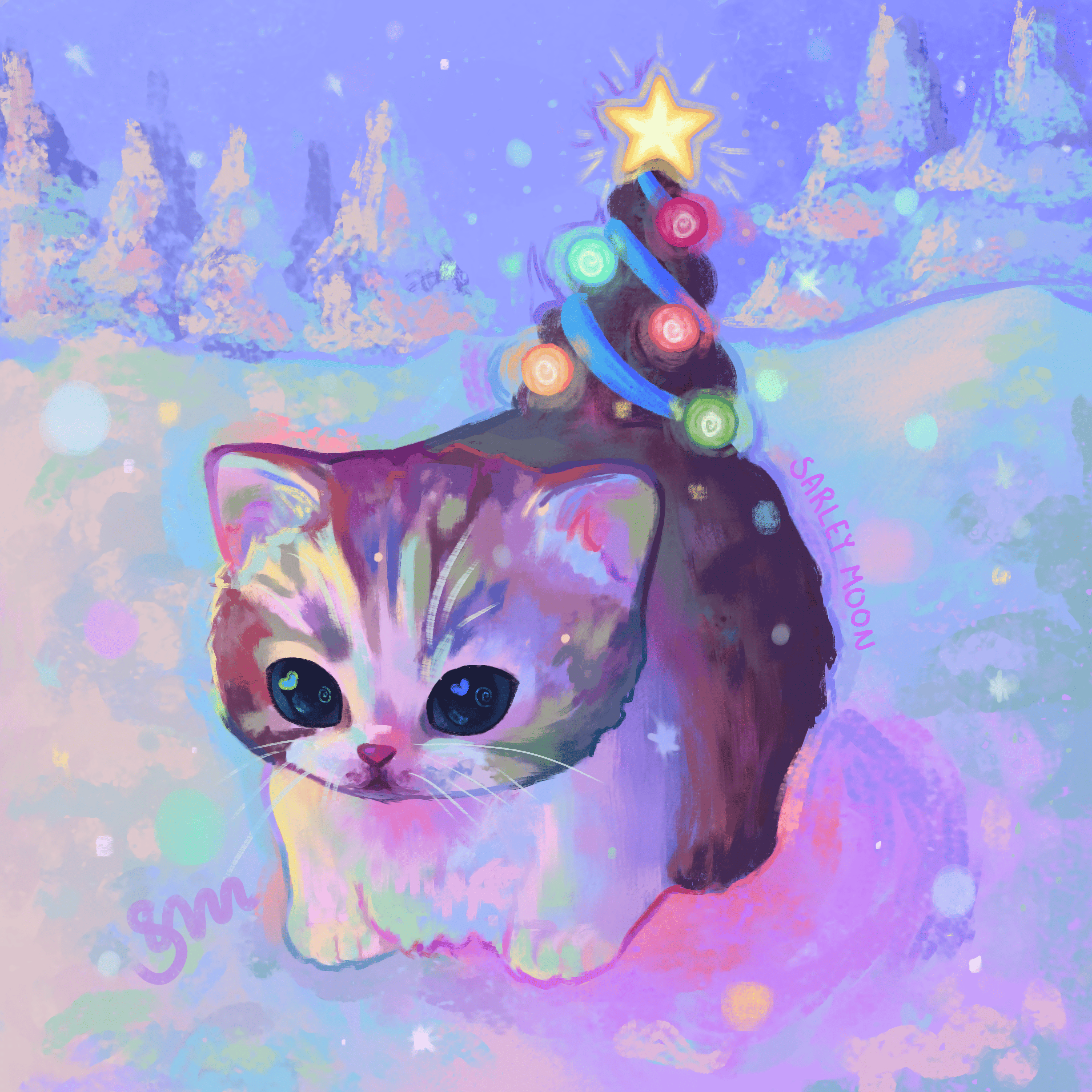 Ilustración navideña de gatito feliz estilo cute